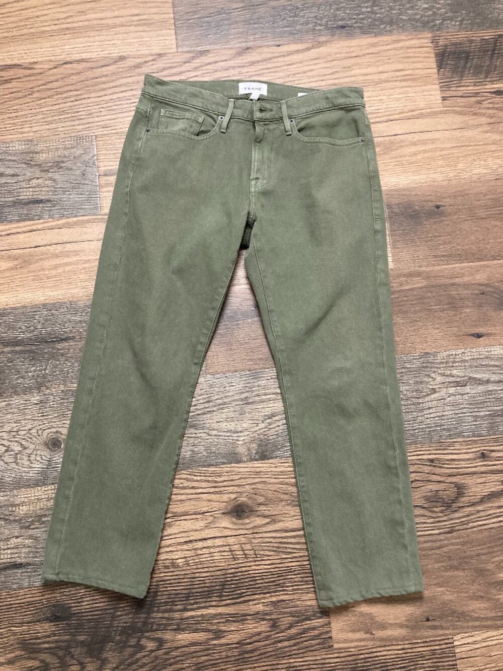 FRAME L’Homme Slim Men’s Jeans Size 32 Olive Green Stretch Denim Cropped 32x26